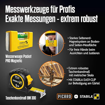 PICARD Latthammer 620M Set mit STABILA Bandmaß und Wasserwaage